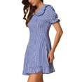 thumbnail image 4 of INSPIRE CHIC Womens Gingham Checks Ruffled Peter Pan Collar 1960s Mini Dress L Blue, 4 of 5