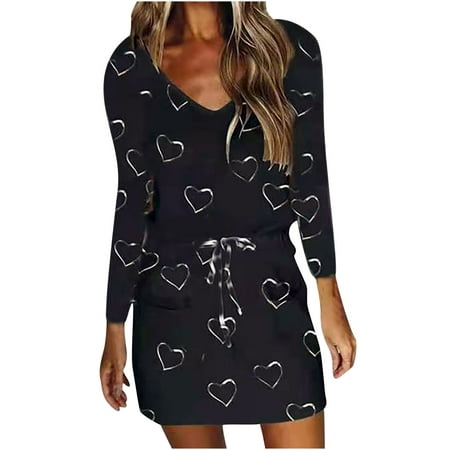 

Long Sleeve Dress for Women Women s Fashion Casual Printed Pocket Long Sleeve V-Neck Knee Length Dress Maternity Dress Sweater Dress for Women Homecoming Dresses Clearance Black L