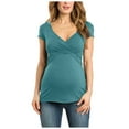 thumbnail image 3 of Bovxnpu Maternity Clothes For Women, Women's Maternity Shirts Short Sleeve Pregnancy Tops, Fashion Women's Short Sleeve Summer Solid Neck Casual Botton Regular Blouses S, 3 of 9