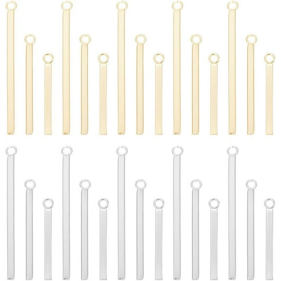 1 Box 36Pcs 3 Sizes 2 Colors Stainless Steel Long Bar Shape Pendants Long Vertical Cubic Drop Dangle Earring Metal Smooth Pendants for Jewelry Making