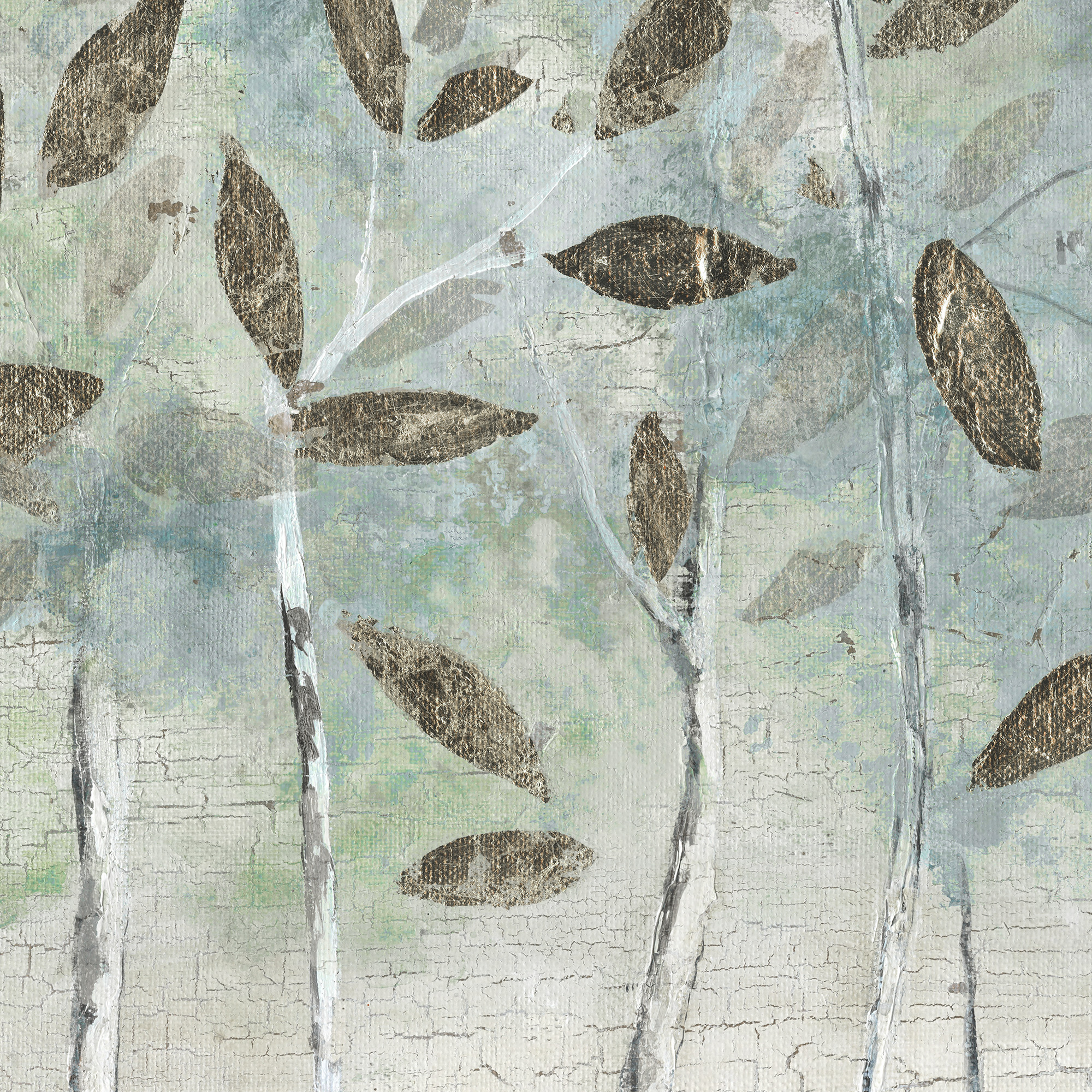 Masterpiece Art Gallery Rain Soft Woods Tree Trunks & Leaves by Galaxy of Graphics Canvas Art Print 22" x 28"