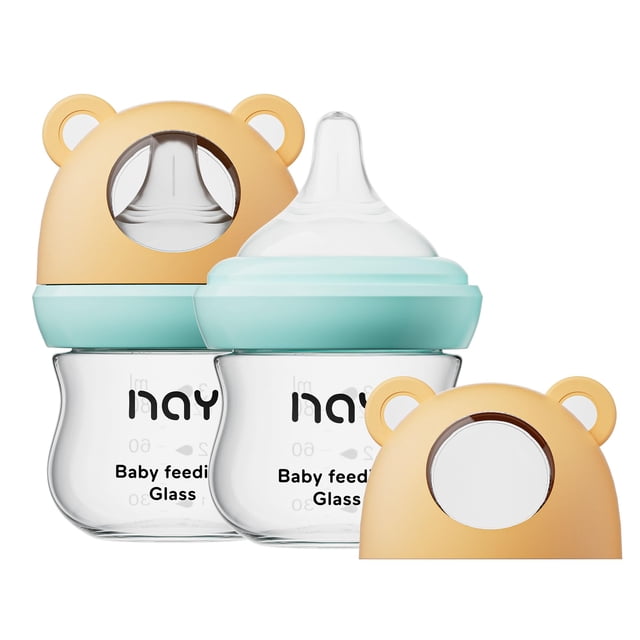 Biberón de vidrio anti-cólicos yanyoyo 90ml con flujo lento, paquete de 2