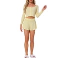 thumbnail image 2 of INSPIRE CHIC Women's Lounge Set Long Sleeve Pajamas Button Shirts with Shorts 2 Piece Y2k Workout Sets XS Yellow, 2 of 5