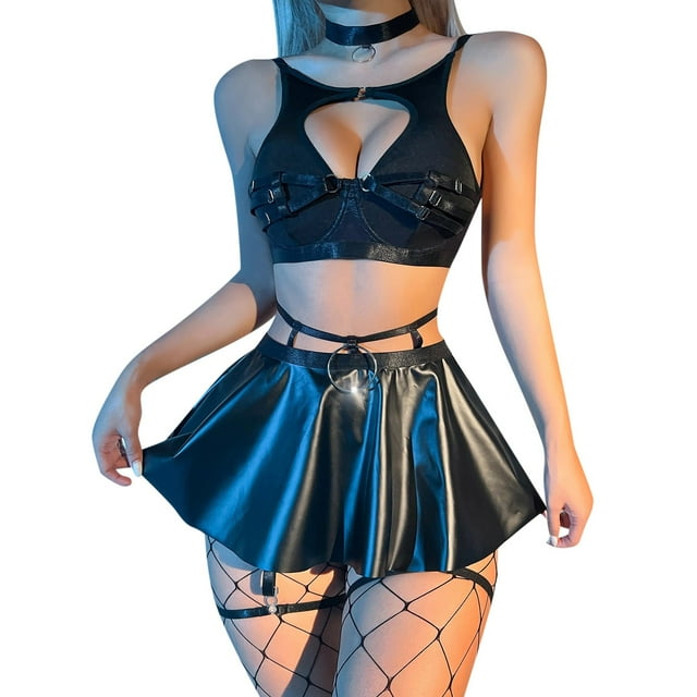 Gibobby Ropa sexy de mujer para sexo Conjunto de lencería sexy con pantalones cortos, sexy cierre frontal, malla negra, manga larga, body para mujer(Negro, G)