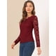 thumbnail image 4 of Blusa de encaje Allegra K manga larga transparente con bordado floral para mujer Borgoña XL, 4 of 6