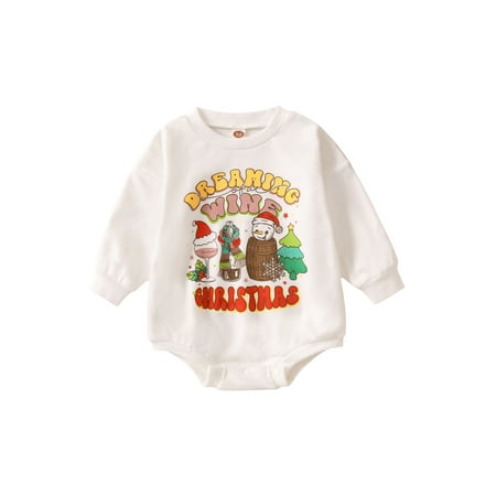 

Eyicmarn Baby Girls Boys Christmas Romper Letter Christmas Tree Cactus Print Round Neck Long Sleeve Jumpsuits Autumn Winter Bodysuits