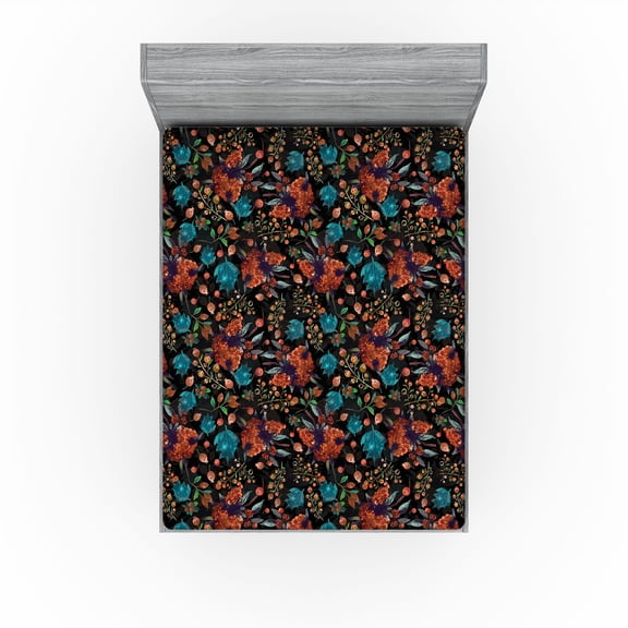 Ambesonne Jungle Boho Fitted Sheet, Christmas Spruce Art, Queen Size, Vermilion Dark Turquoise