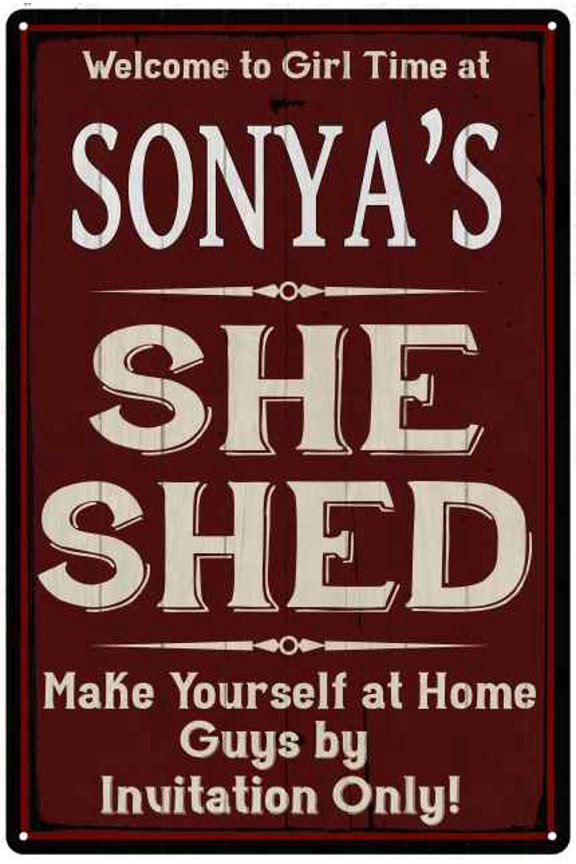 SONYA'S She Shed Red Sign Lady Cave 8x12 Metal Sign 208120088342