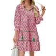 thumbnail image 2 of Floral Print Loose Long Sleeved Women V-neck Ruffle Tassel Mini Dress, 2 of 7