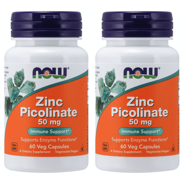 Now Foods ZINC PICOLINATE, 50mg, 60 Vegetable Capsules 2 Packs