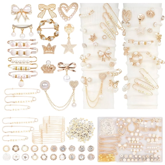 Tumao 76Pcs Junk Socks Charms Kit, Shoes Charm for Sneakers, Gold Brooches and Pins for Women, DIY Accessories for Decorating and Personalizing Socks Shoes Hats Scarf Shawl