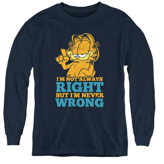 Garfield Never Wrong Youth Long Sleeve T-Shirt Navy
