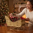 thumbnail image 5 of Christmas Hollow Cut-out Golden Sleigh Shaped Candy Flower Storage Blasket, Vintage Luxury Iron Style, Sturdy Reinforced Gift Storage, Candy Basket for Wine Party Family Home Decor Tabletop Display, 5 of 6