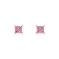 thumbnail image 3 of 0.5 Ct Princess Cut Studs Pink Crystal 18K Rose Solid Gold Everyday Dainty Earrings Push Back, 3 of 7