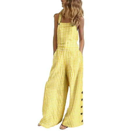 

Niuer Ladies Wide Leg Pants Decorative Button One Piece Jumpsuit With Pocket Long Romper Loose Fit Bib Overalls Trousers Bodysuit 1# 4XL