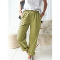 thumbnail image 3 of Women's High Waisted Casual Pants Cotton Linen Straight Pant Elastic Waist Loose Comfy Trousers with Pockets, 3 of 3