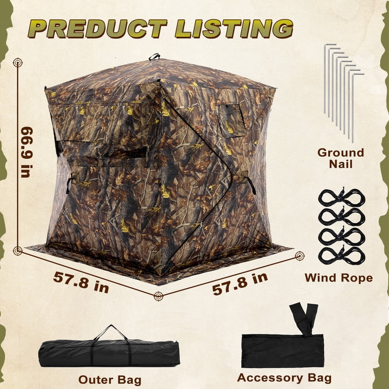 Gianna 270°See Through Hunting Blind, 2-3 Person Pop Up Camouflage Tent with Carrying Bag, Portable Hunting Tent with Accessory Bag