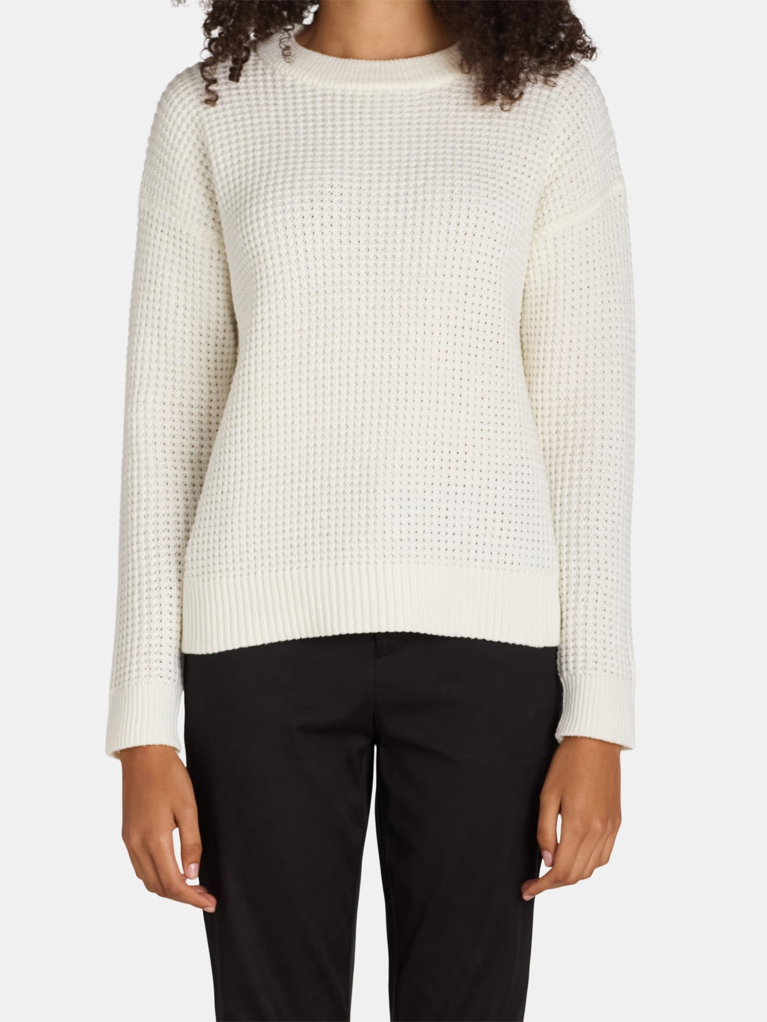 Time and Tru Women's and Women's Plus Waffle Stitch Sweater with Long Sleeves, Midweight, Sizes XS-4X