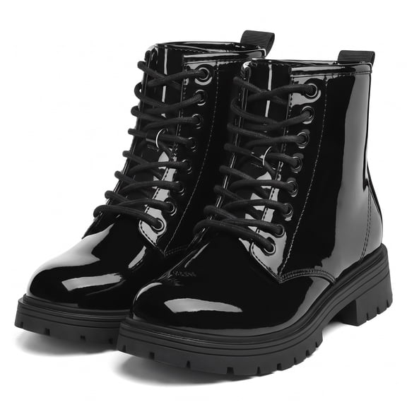LuckLilac Kids Combat Boots Girls Classic Ankle Booties Side Zipper Waterproof Shoes for School Outdoor,Black 1M