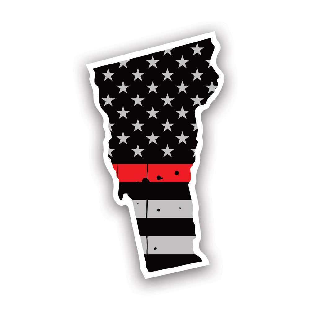Distressed Thin Red Line Vermont State Shaped Subdued US Flag Sticker ...