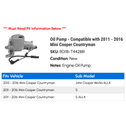 Oil Pump - Compatible with 2011 - 2016 Mini Cooper Countryman 2012 2013 2014 2015