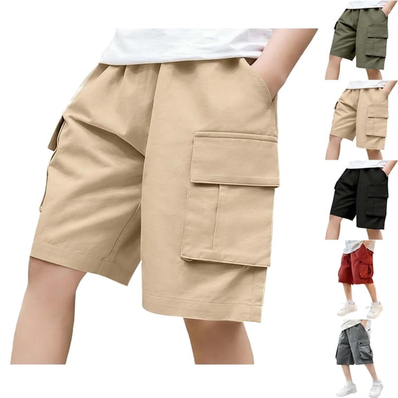 DJDLJWCJ Cargo Shorts for Boys 4-16 Elastic Waist Straight Leg Casual Athletic Shorts Bermuda Shorts for Outdoor Hiking, Khaki 12