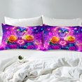 thumbnail image 4 of Sugar Skull Bed Sheets Twin Size,Colorful Rose Flower Bedding Sets 3Pcs,Bohemian Skeleton Fitted Sheet Teens Room Decor,Neon Purple Trippy Hippie Top Flat Sheet,1 Pillowcase, 4 of 6