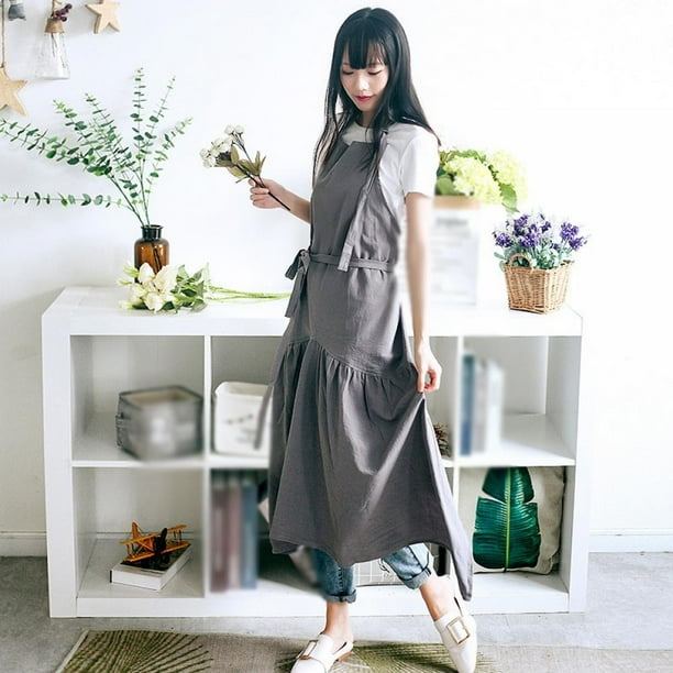 GOODLY Japanese Style Fishtail Apron for Women Soft Cotton Artists