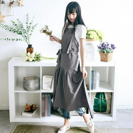 

Popvcly Apron for Women Cotton Linen Men Long BBQ Bib Kitchen Apron Barber Coffee Cooking Restaurant Waitress Apron Gray Without Pockets