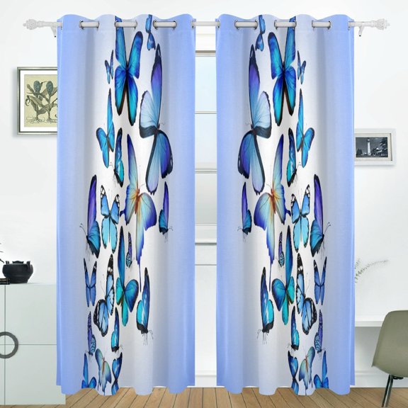 POPCreation Blue Butterfly Colorful Drawing Art Beautiful Window Curtain Blackout Curtains Darkening Thermal Blind Curtain for Bedroom Living Room,2 Panel (52Wx84L Inches)