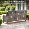 thumbnail image 4 of Gymojoy All Weather Wicker Patio Couch, 3 Seats Patio Sofa with High Curvy Back, Premium Outdoor Sofa with Brown Wicker and 6-inch Thick Cushions, Blue, 4 of 6