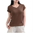 thumbnail image 2 of VgaVtl Womens Plus Tshirts V-Neck Short Sleeve Cotton Plus Size Womens Tops Layering Slim Stretch Plain Everyday Shirts,Brown L, 2 of 6