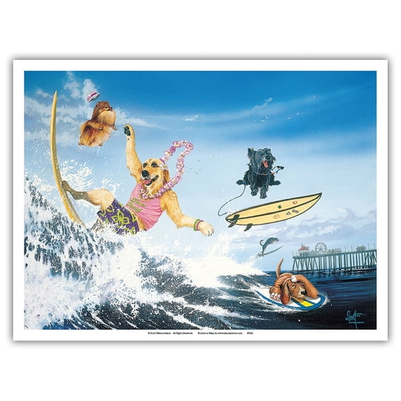 Diva Dawg - Surfing Dogs - From an Original Color Painting by Scott Westmoreland - Master Art Print (Unframed) 9in x 12in