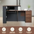 thumbnail image 3 of Esheno Modern Wooden L Shaped Reception Desk 71 inch Commercial Counter with Lockable Drawers and Cabinet Walnut Finish Left Side Storage for Office Lobby School, 3 of 8