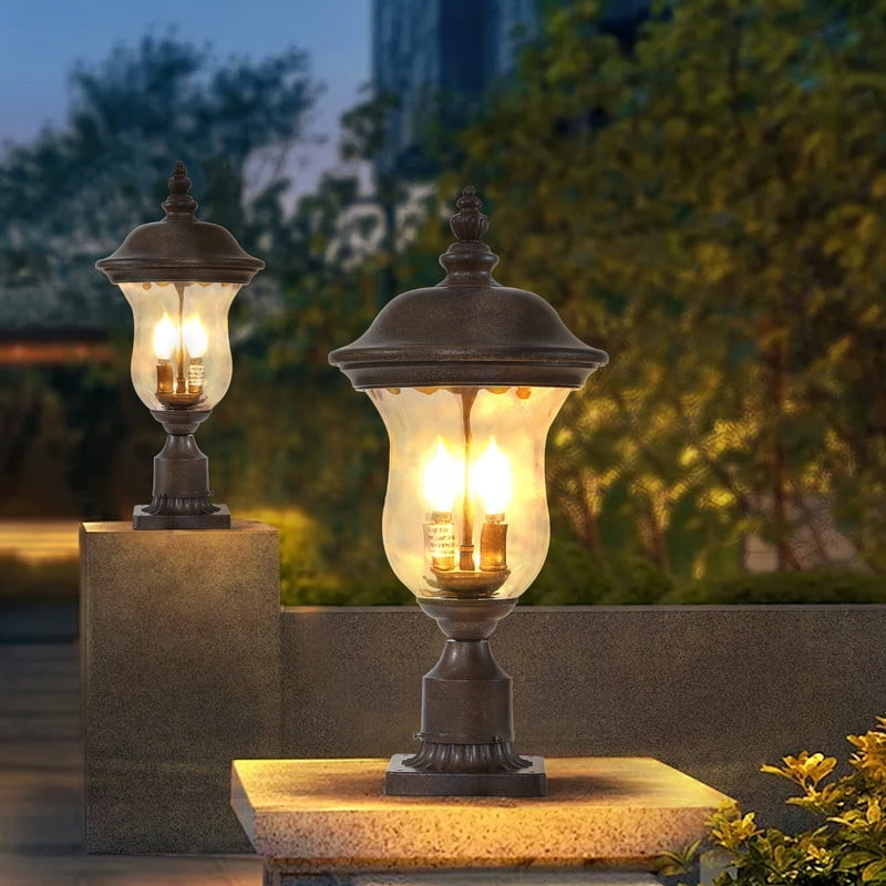 21" Outdoor Lamp Post Light, Vintage Bronze Garden Lantern with Clear Glass Shade, Waterproof Exterior Lighting Fixture for Yard, Porch, Walkway, Driveway (No Bulb, 1-Pack)