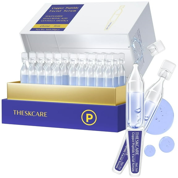 THESKCARE Copper Peptide Serum Ampoule for Face with Niacinamide & Hyaluronic Acid to Hydrate Skin, Reduce Wrinkles and Plump Skin,30 Ampoules