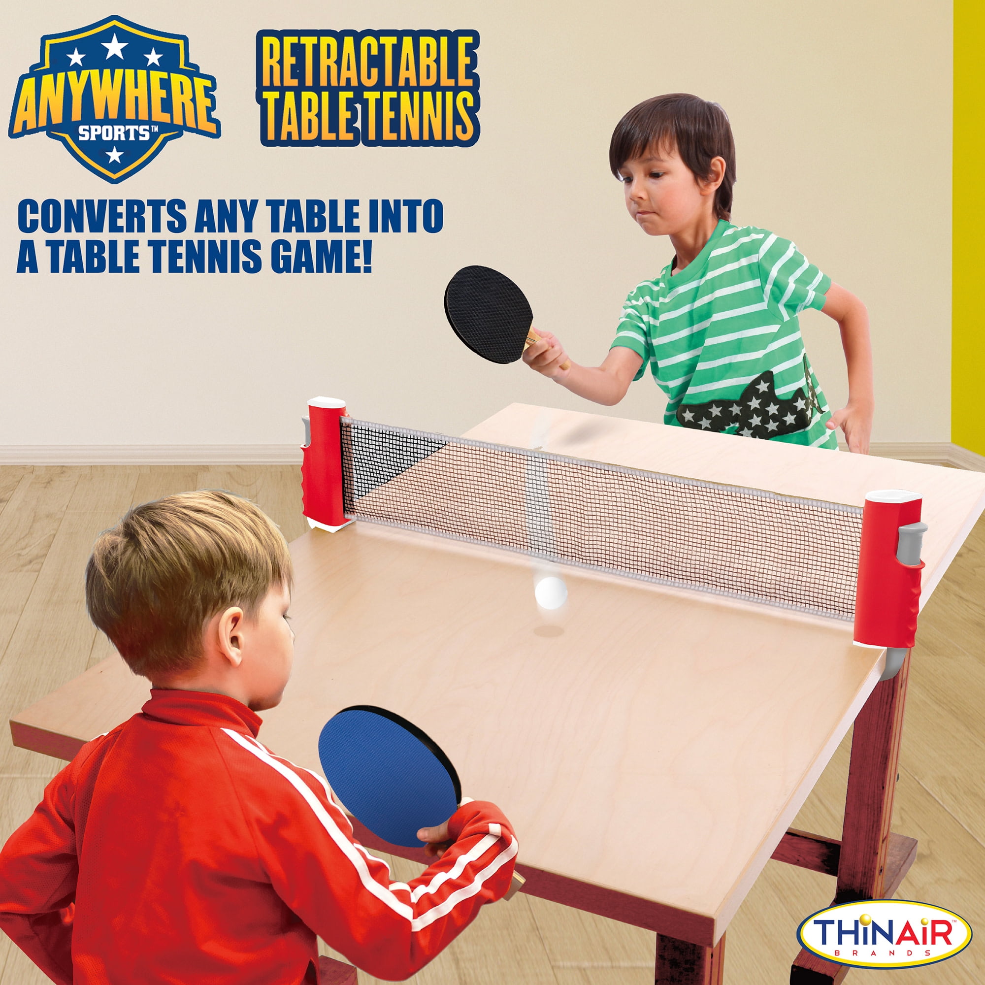 Anywhere Sports: Retractable Table Tennis - 6pc Sports Game Set, Extends To 70", Net, Paddles, Ping Pong Balls, Mesh Storage Bag, Indoor-Outdoor Play