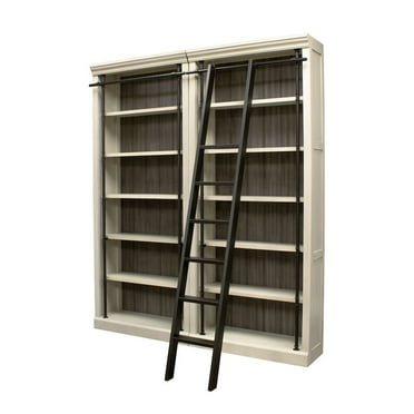Traditional 8' Tall Wood Bookcase Wall With Ladder Office Storage Brown ...