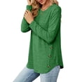 thumbnail image 2 of Blusas de Larga con Cuello Redondo para Mujer, Blusas Holgadas con Botones para Otoño e Invierno 2025. Verde S, 2 of 10