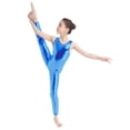 thumbnail image 4 of Kaerm Girls One Piece Ballet Dance Gymnastics Leotard Teamwear Metallic Sleeveless Tank Unitard Light Blue 7-8, 4 of 7
