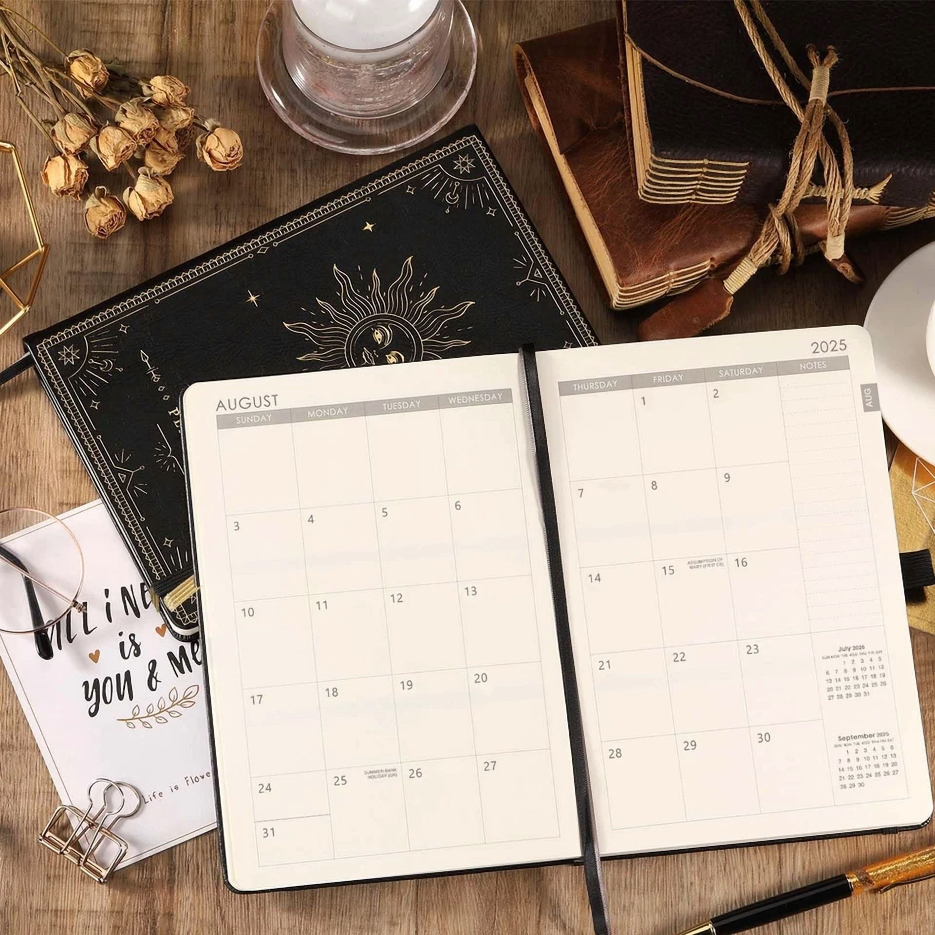Black Planner 2025 2026 Monthly Weekly Organizer With Stickers And Elastic Cl...
