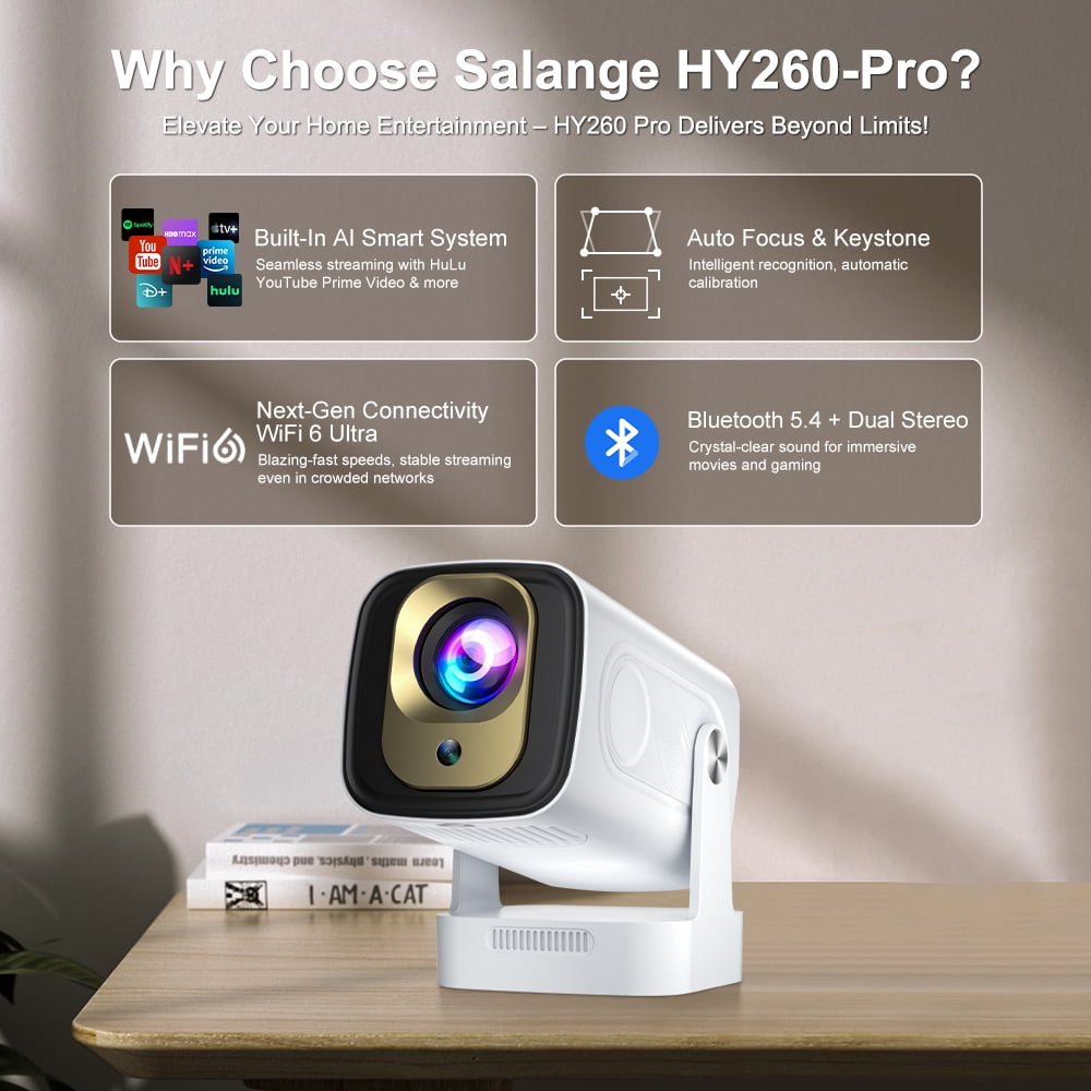 Salange Short Throw 1080p Full HD LCD Multimedia Projector Outdoor Home Theater with WiFi and Bluetooth