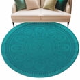 thumbnail image 2 of Teal Boho Round Area Rug 7 FT, Non Slip Living Room Area Carpet, Farmhouse Abstract Geometric Aesthetic Art Washable Soft Circular Rug Non-Shedding Floor Carpet for Bedside Office Play Room Classroom, 2 of 9