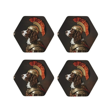 

Leather Coasters with Heat-resistant for Drinks Medieval Knight Dog -标题2 Hexagon