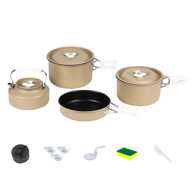 Camping Hiking Cookware Set Outdoor Portable Picnic Cookware Kit Aluminum Alloy Pot Frying Pan Kettle Set Travel Cooking Accessory