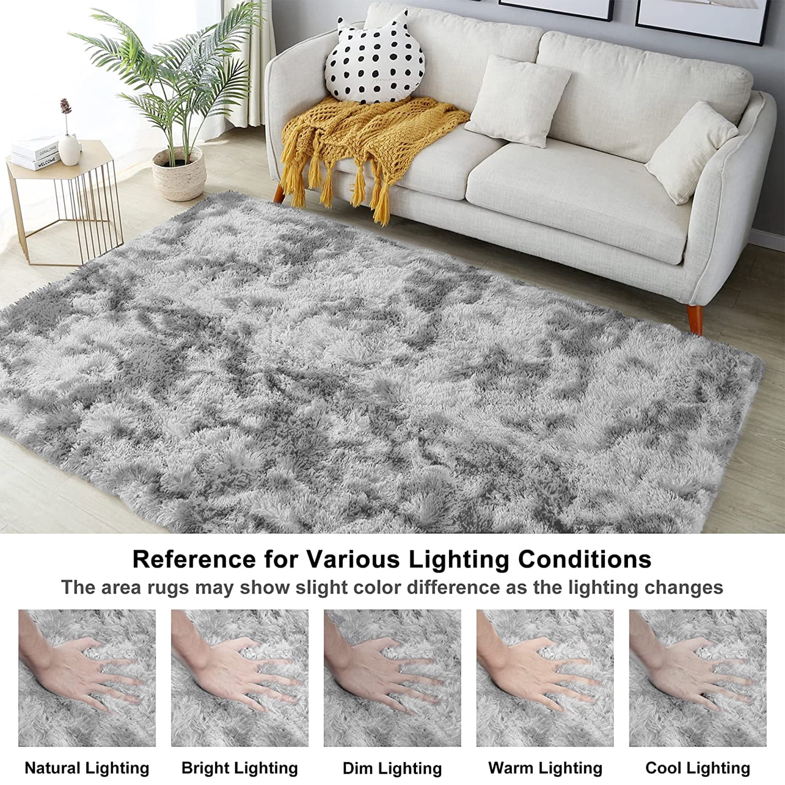 CozyDesg 8ft x 10ft Area Rugs, Soft Fluffy Area Rugs Floor Mat Floor Rugs for Living Room Bedroom Modern Decor Carpet, Light Gray