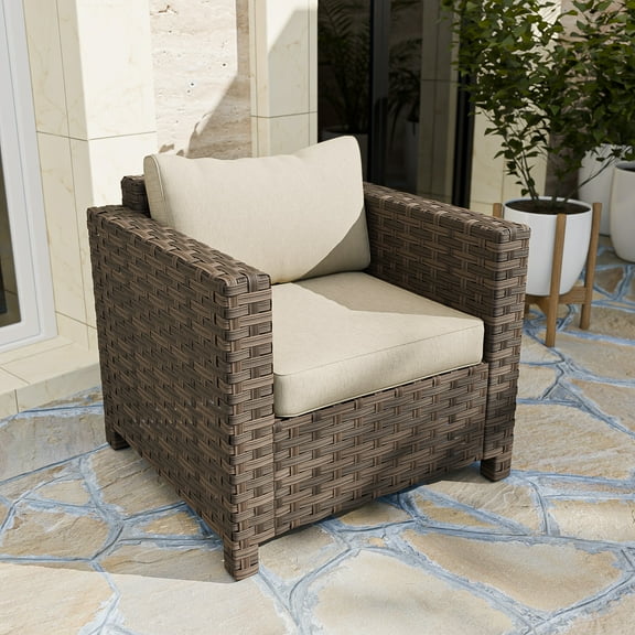 EAGLE PEAK Harbor Haven Outdoor Wide-Woven Wicker Patio Chair, All Weather PE Lounge Chair with Cushion, Deep Seat and High Back