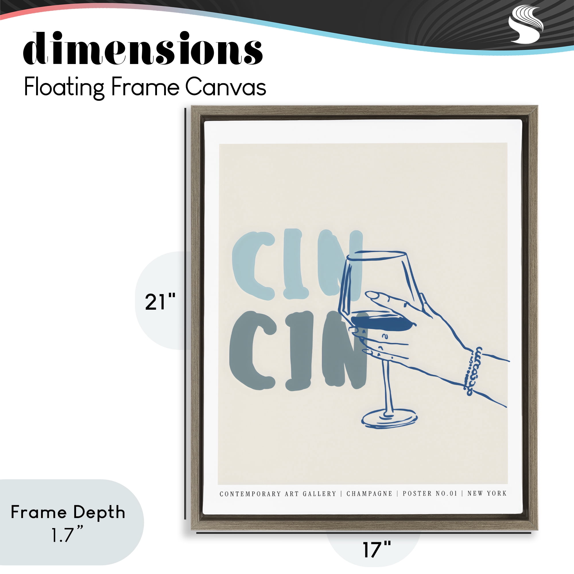 Stupell Industries Cin Cin Blue Champagne Toast Brown Framed Floater Canvas Wall Art, design by The Prints Vibe