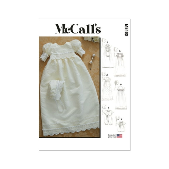 McCall's Sewing Pattern 8460 - Infant's Christening Gown, Romper and Bonnet, Size: A (NB-S-M-L)