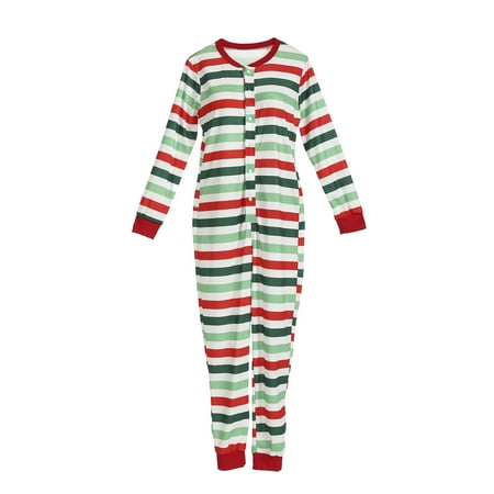 

Parent Child Pajama Set Stripe Style Round Neck Long Sleeve Pants Button Closure Comfortable and Breathable Sleepcoat Suit